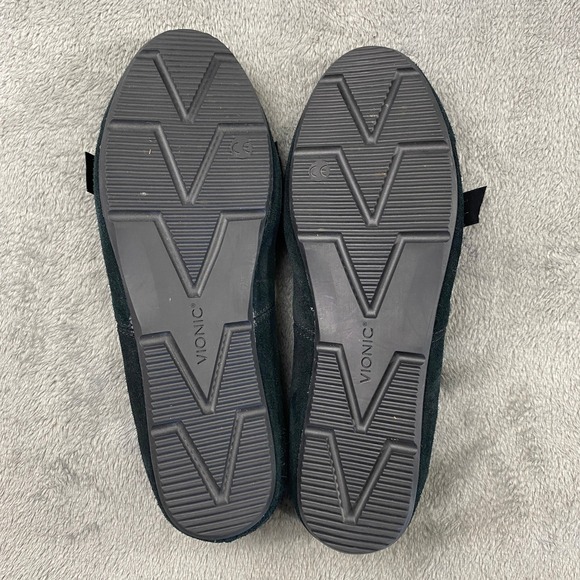 Vionic Alice Moccasin Loafers Womens 8 Black Suede Faux Fur Satin Bow Driving - Picture 2 of 10